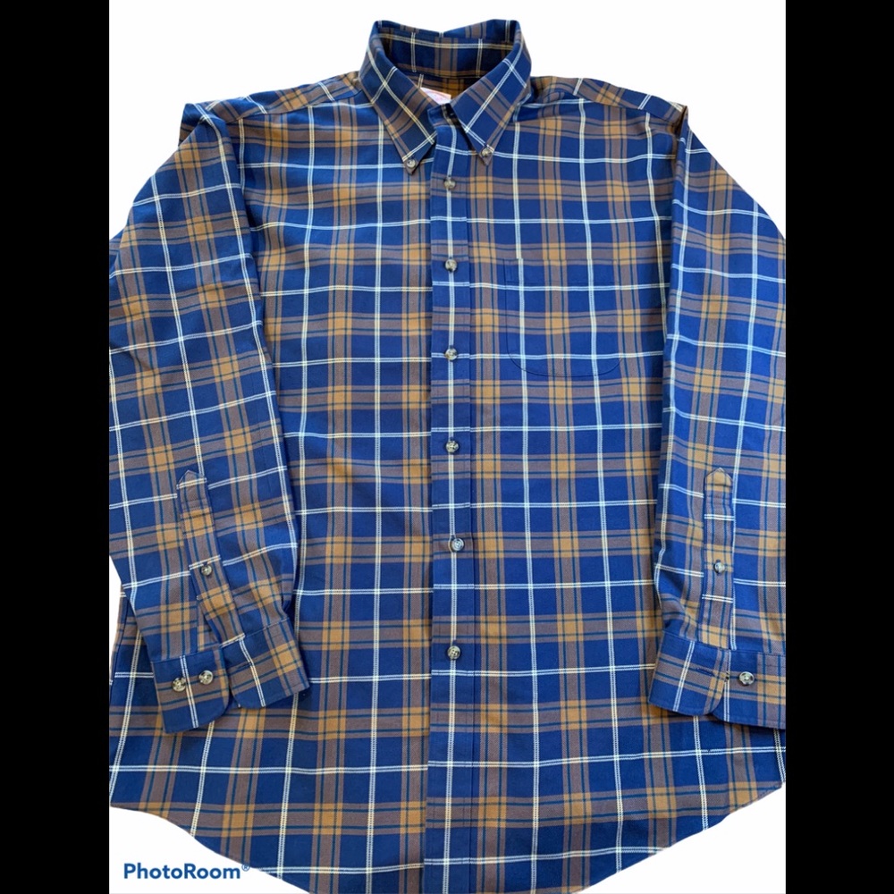 Brooks Brothers Madison blue & brown plaid shirt L